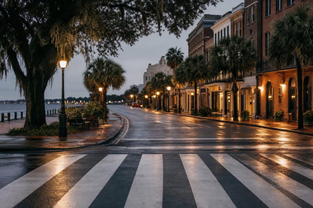 Pedestrian accident lawyer Brunswick GA - marked crosswalk in downtown Brunswick